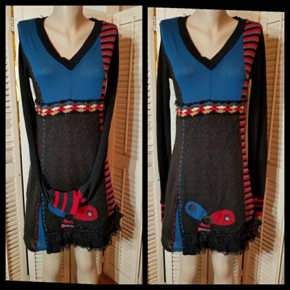Kessley Crocheted Stripe Applique Dress  M/L